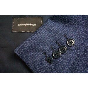 Ermenegildo Zegna Milano Blue Plaid Woven 100% Wool Sport Coat Jacket Sz 42L